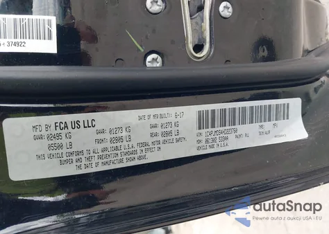 2017 Jeep Cherokee Limited 4X4 z USA, uszkodzony, nr VIN 1C4PJMDS4HD223760